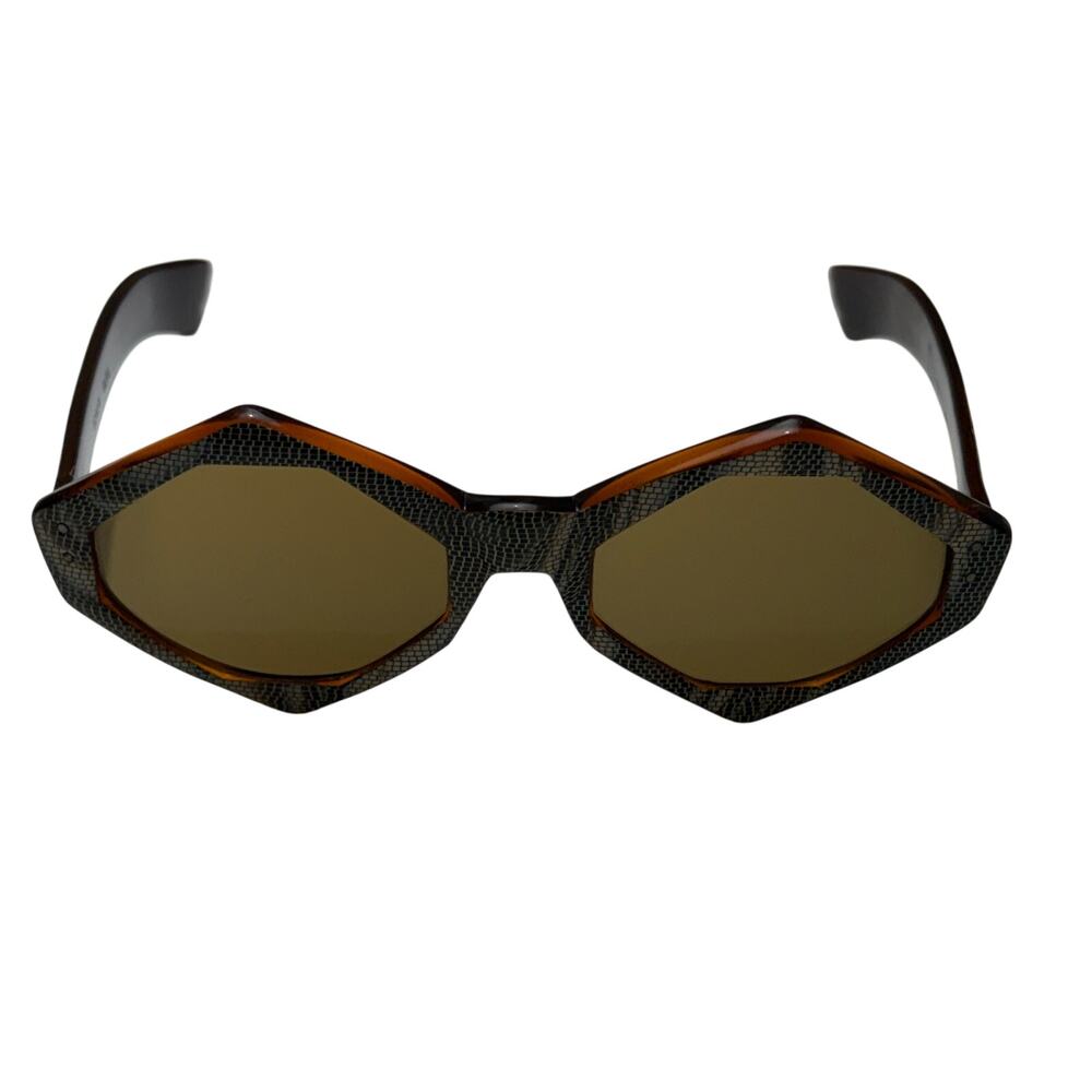 Rare Debs Sunglasses Made in Italy Vintage 60s Mod Tiki Hexagon Reptile Textured